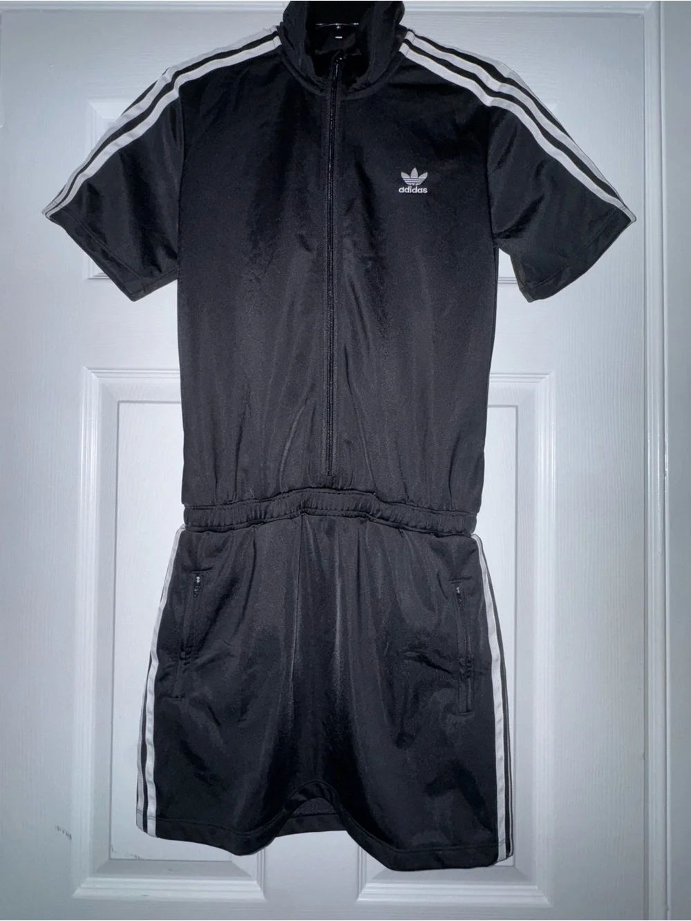 adidas Black Zip-Front Track Jacket with White Trefoil